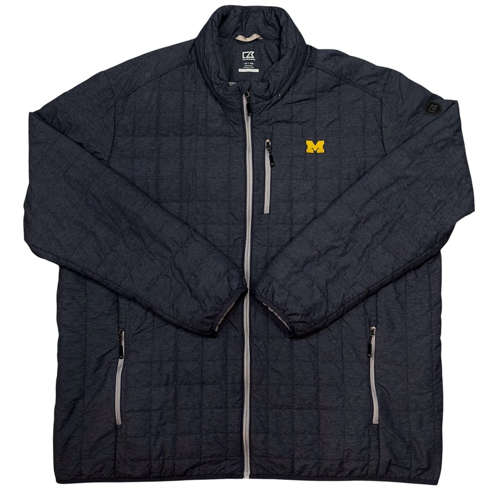 🏈Cutter & Buck Michigan Wolverines Block M Rainier Puffer Jacket Men 4XT